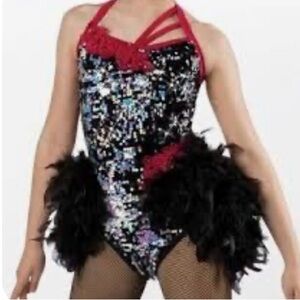 Black feather and sequin Weissman dance costume halloween costume size XSC tap